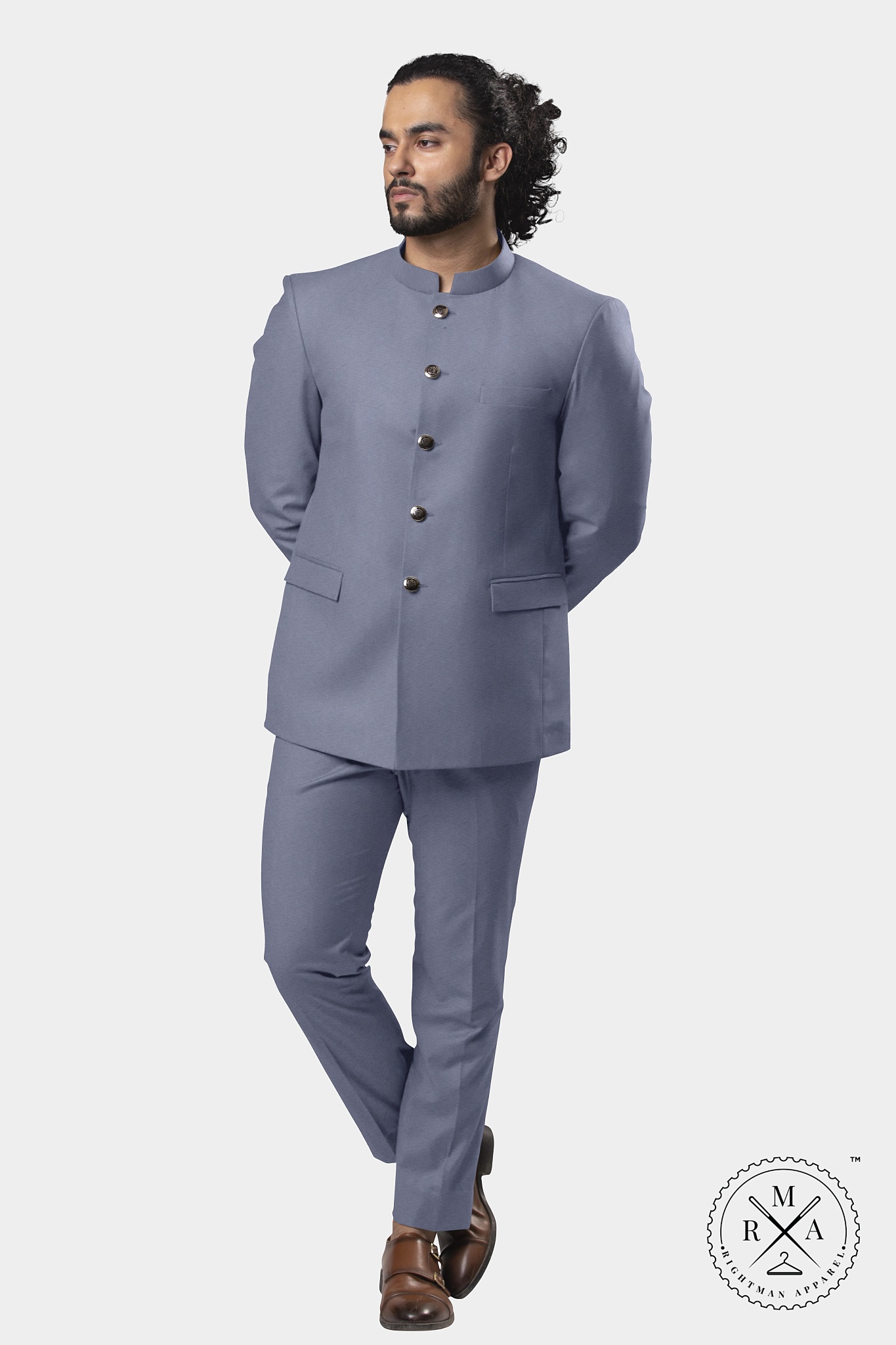 Elegant Grey Velvet Jodhpuri Suit SU293